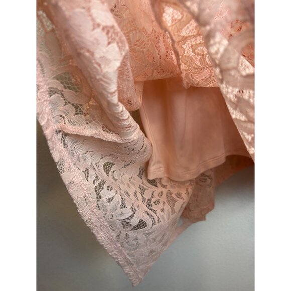 Elle Light Pink Floral Lace Stretch Dress XL Assymmetical Hem Whimsy Cottagecore - Picture 10 of 10